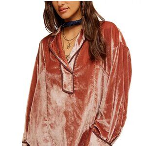 NWT Free people We The Free Luxy Solid Velvet Shirt - cedar wood